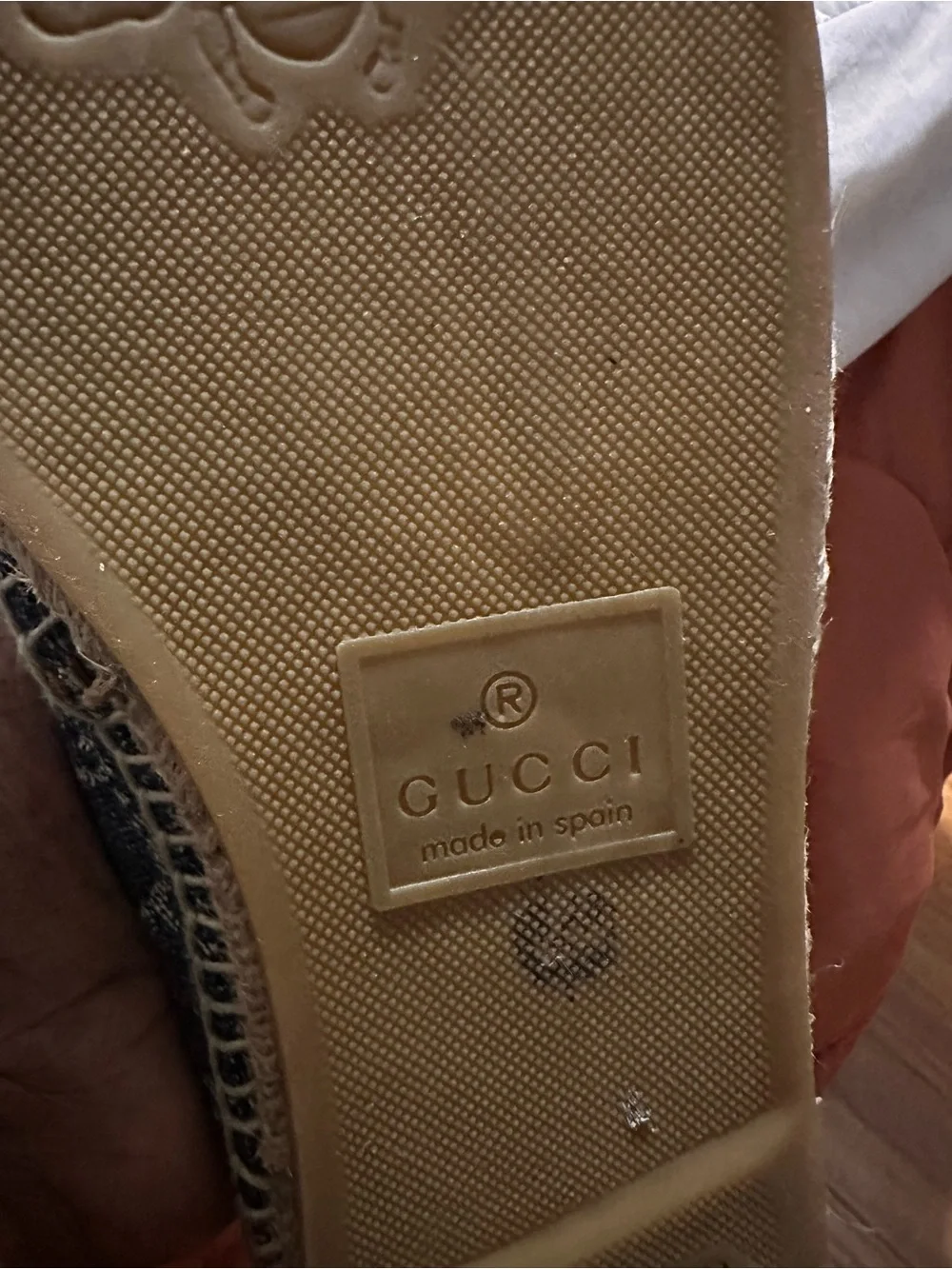 Gucci Blue Denim Monogram Espadrille Loafers with Brown Trim